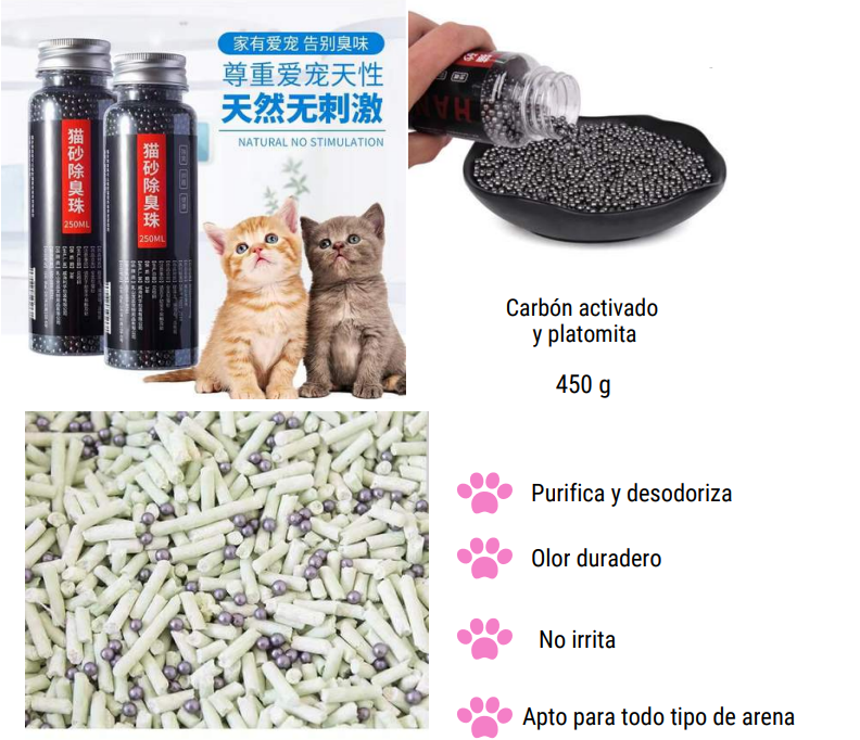 Perlas Desodorantes de Carbón Para Arenera